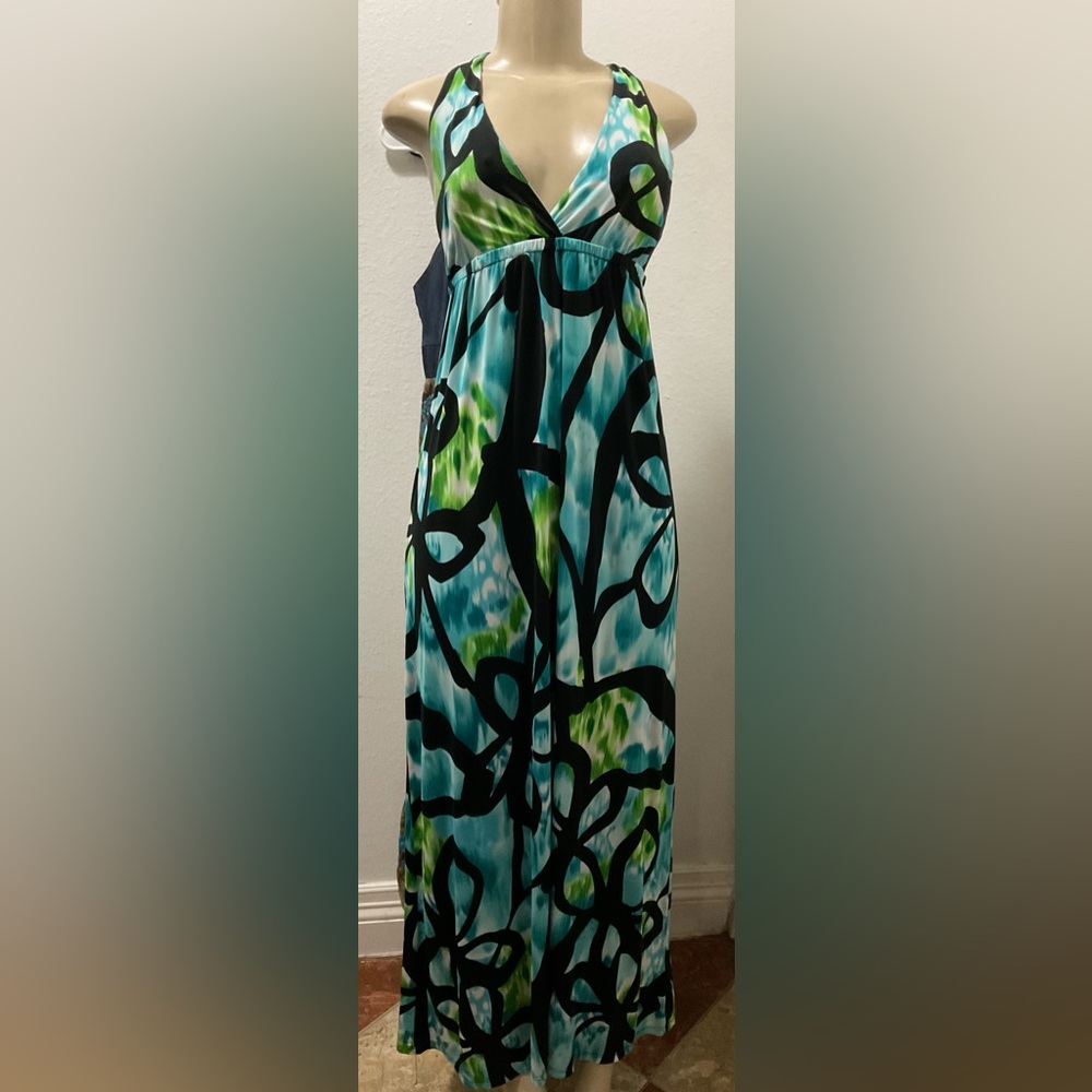 M USA women’s Y2K Abstract Patterned blue, black & green Maxi Dress size S